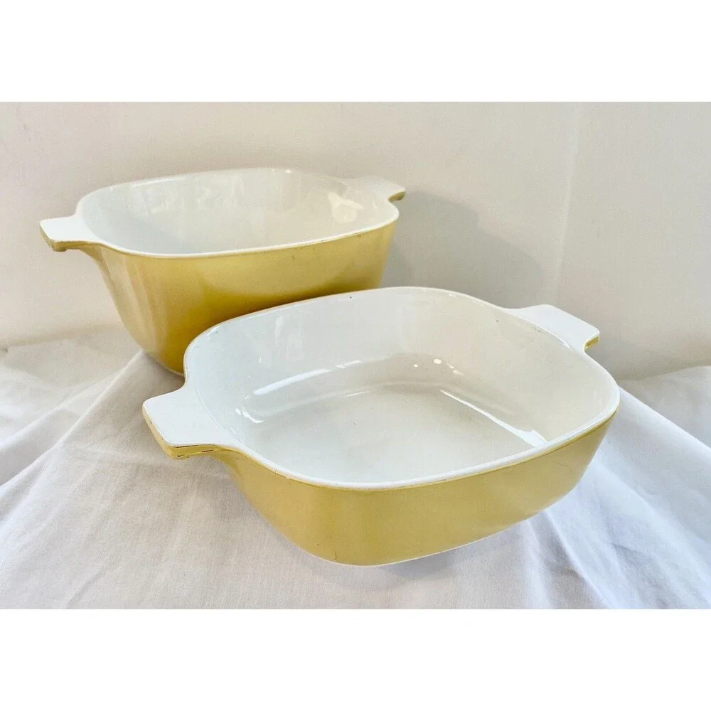 2 CORNING WARE P-1B 1 QT & P-1 3/4-B 1 3/4 QT HARVEST GOLD YELLOW CASSEROLE